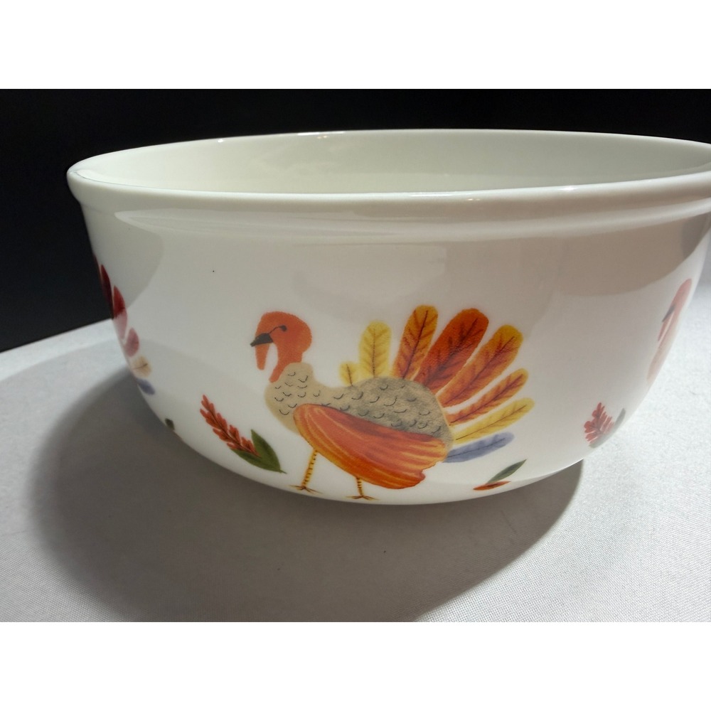 Grace Pantry Fine Porcelain Thanksgiving Turkey Serving Bowl White Autumn Decor